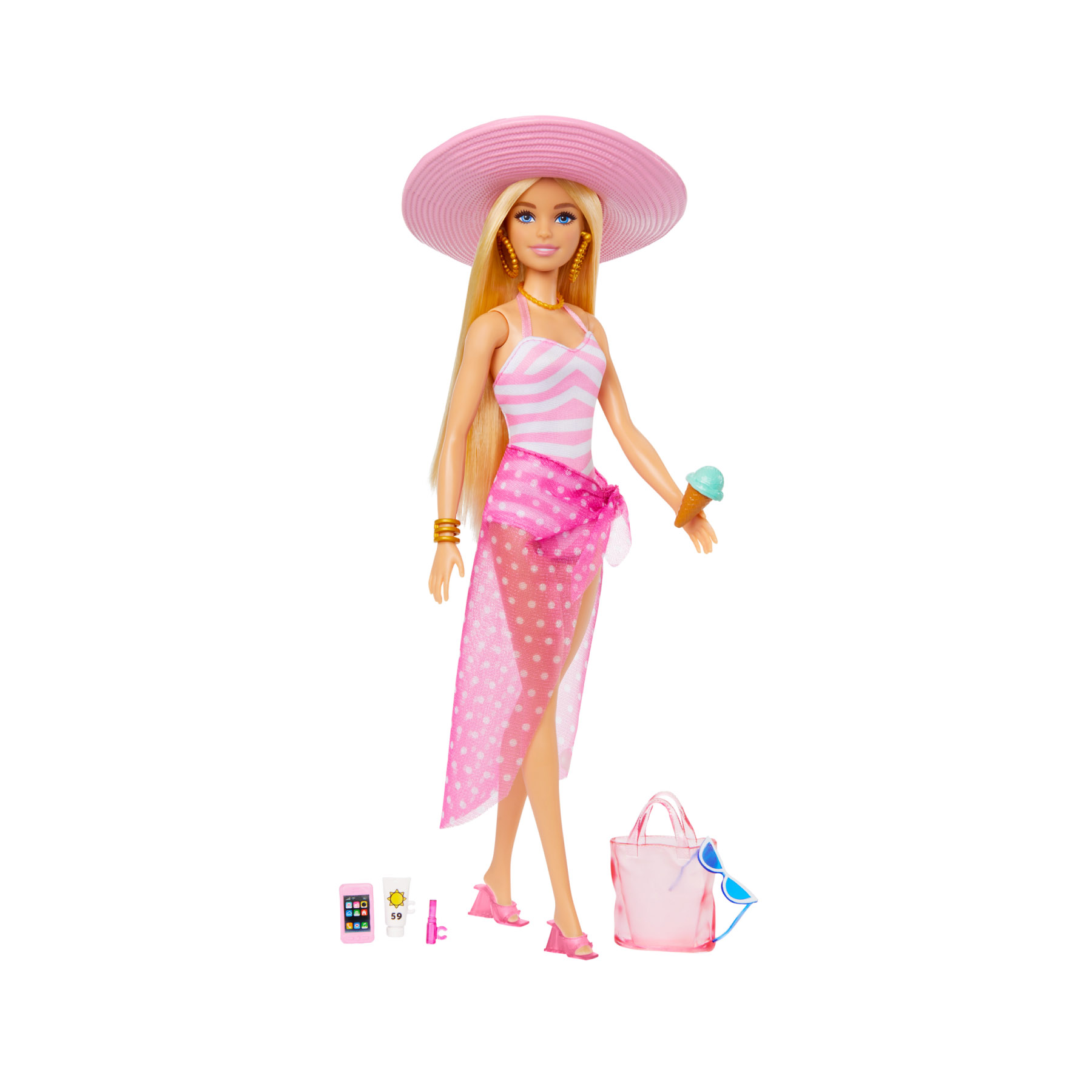 Barbie con costume da bagno e pareo, abbigliamento da spiaggia e accessori  in Vendita Online