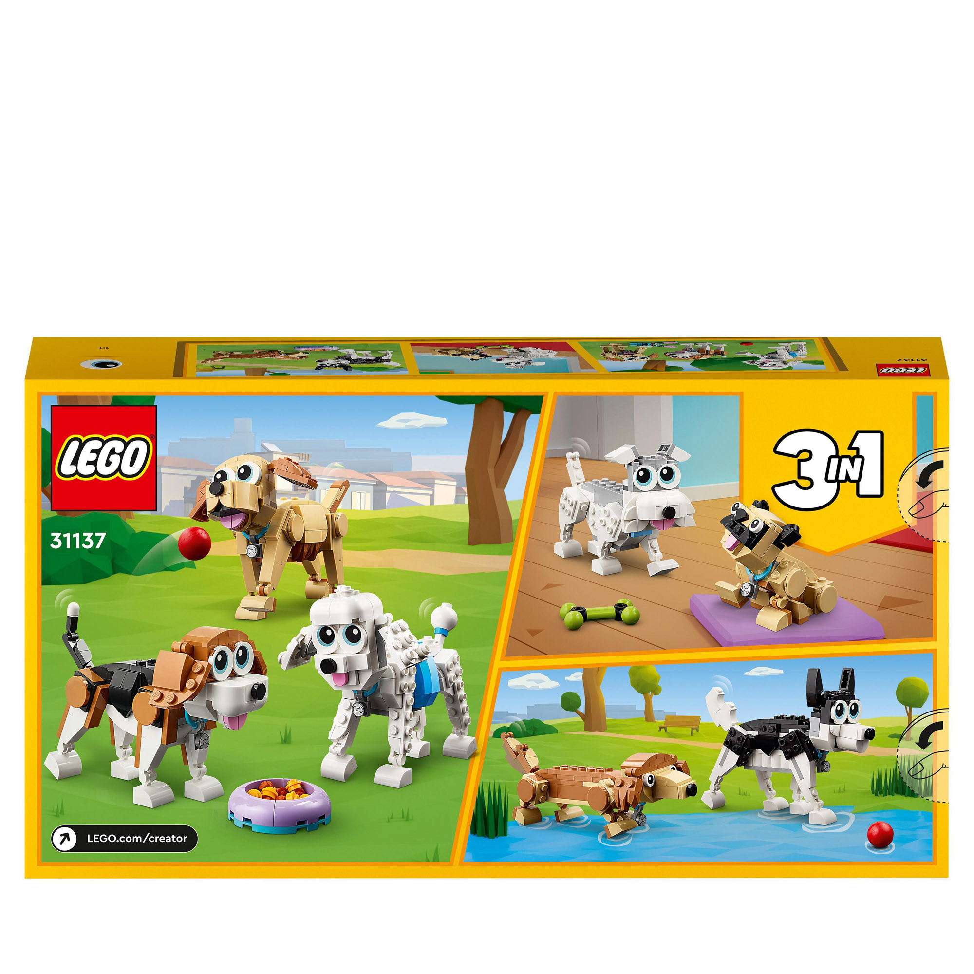 LEGO Creator 31137 Adorabili Cagnolini, Set 3 in 1 con Bassotto, Carlino e Barboncino - LEGO