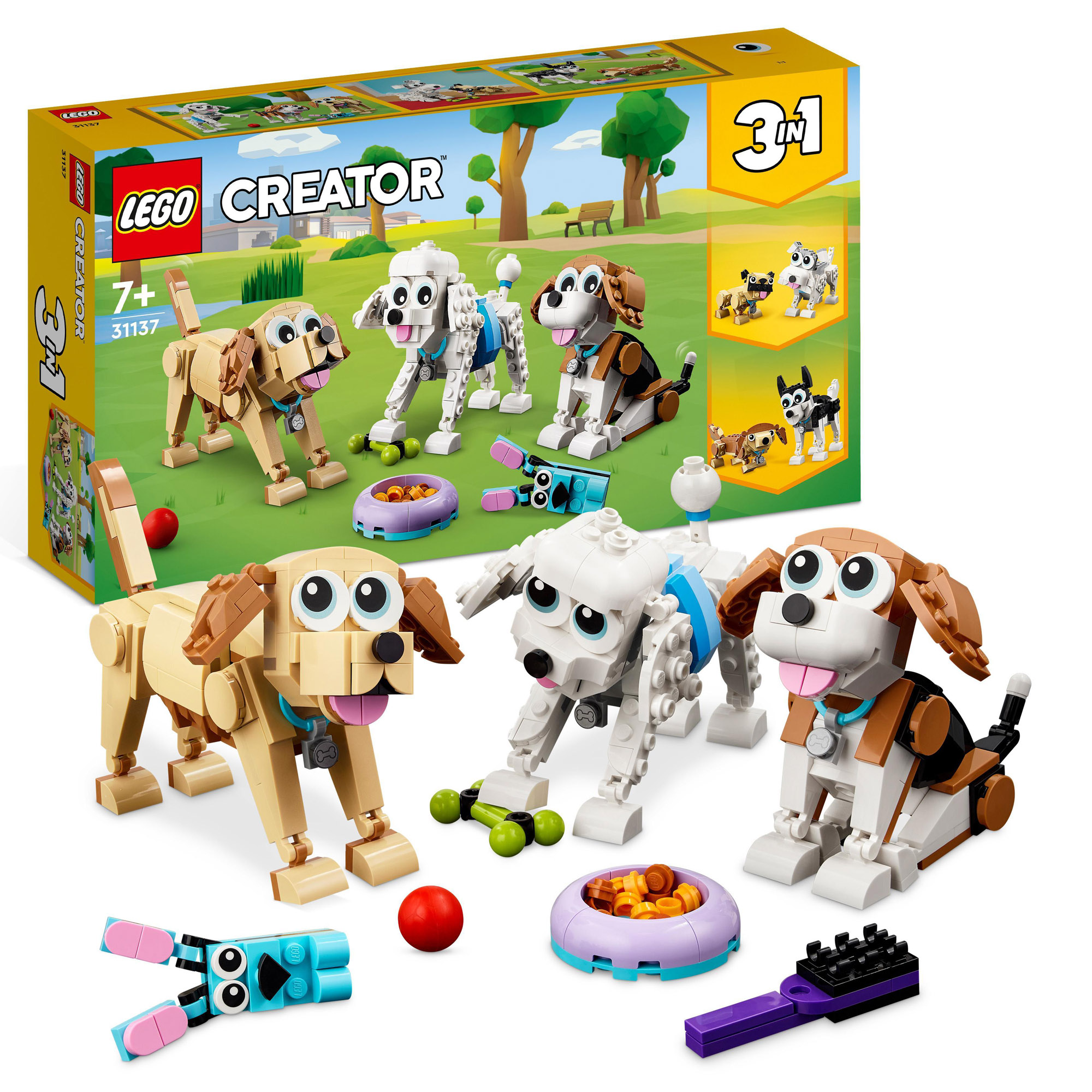 LEGO Creator 31137 Adorabili Cagnolini, Set 3 in 1 con Bassotto, Carlino e Barboncino - LEGO