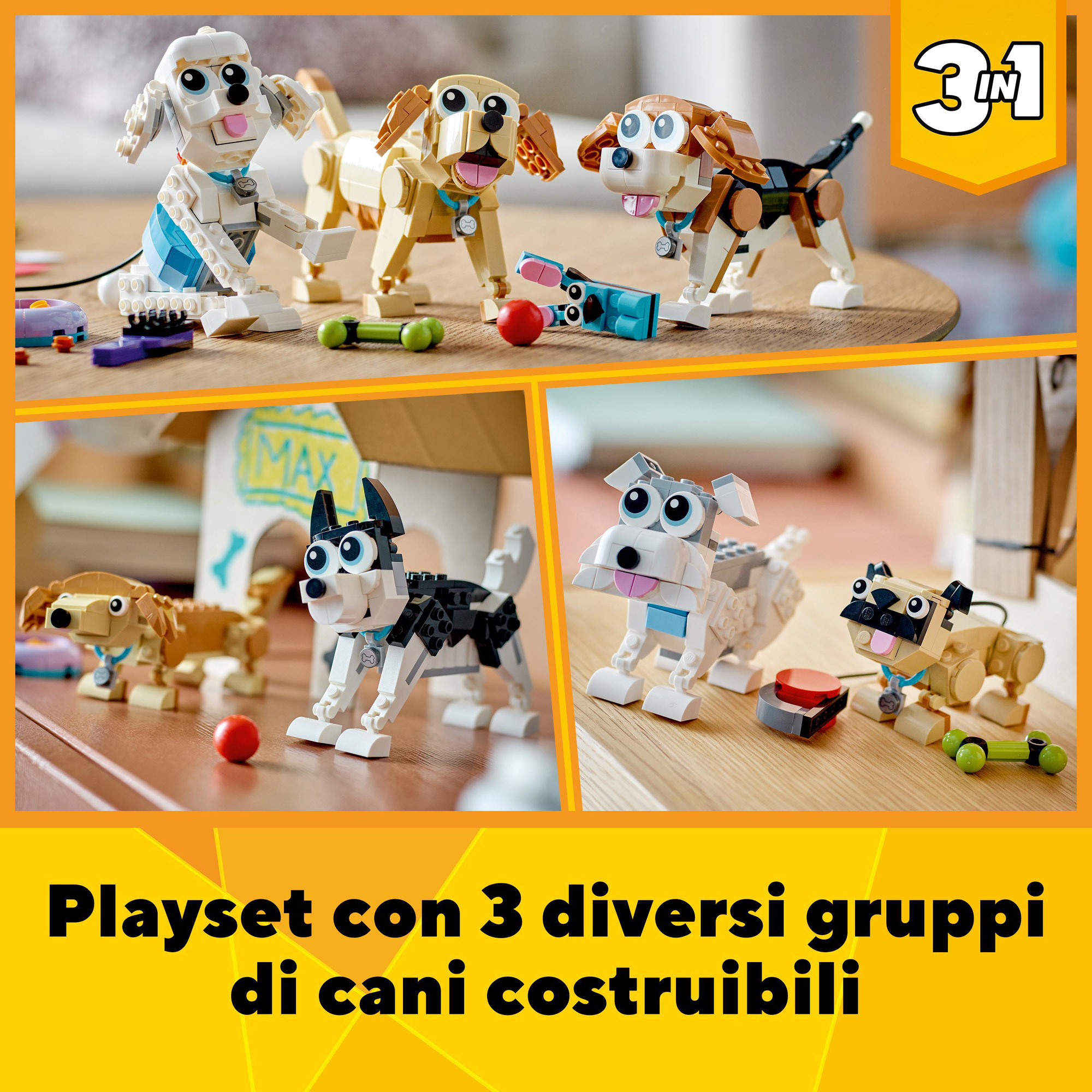 LEGO Creator 31137 Adorabili Cagnolini, Set 3 in 1 con Bassotto, Carlino e Barboncino - LEGO