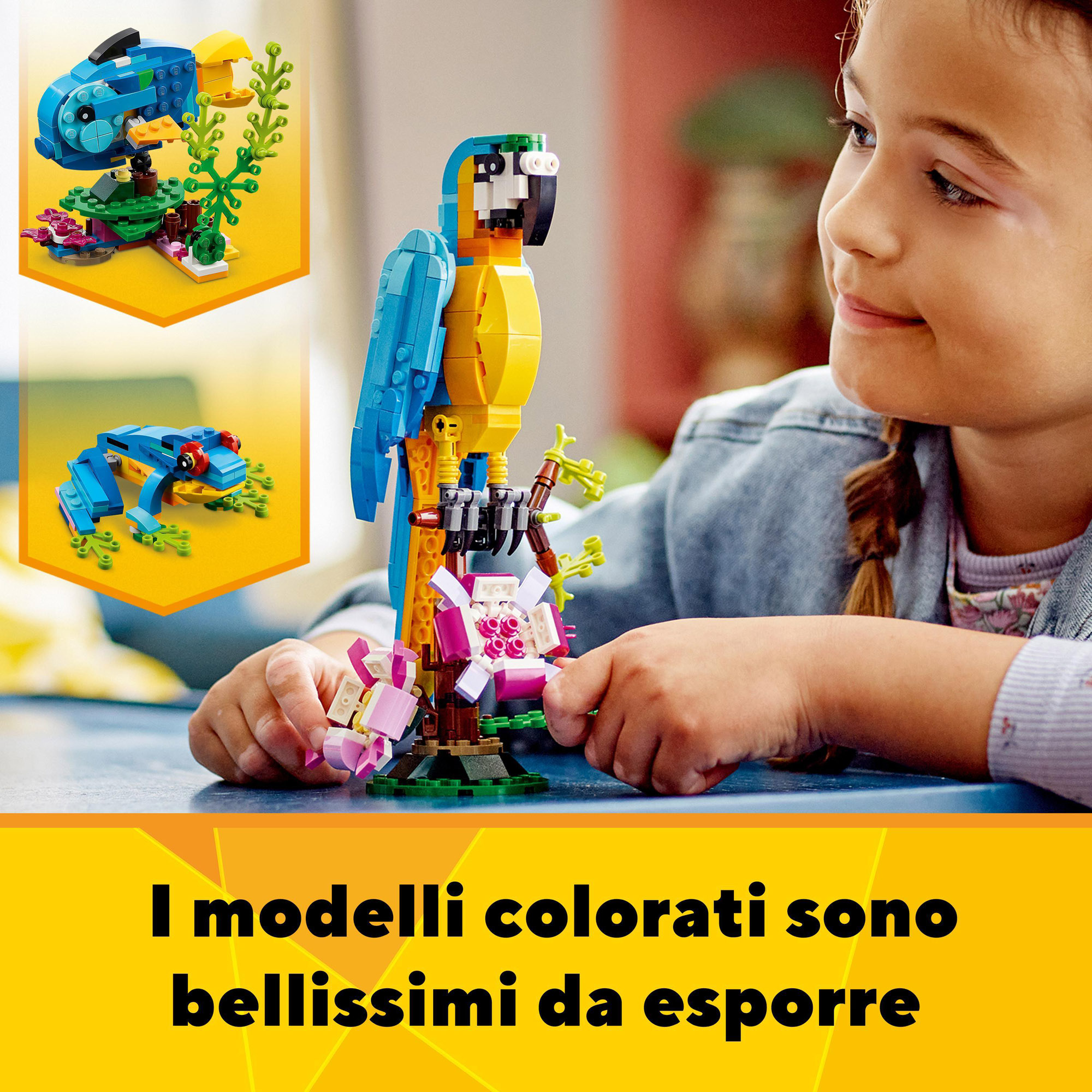 LEGO Creator 31136 Pappagallo Esotico, Set 3 in 1 con Pesce e Rana, da collezione - LEGO