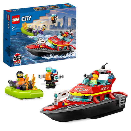 LEGO City Fire 60373 Barca di Soccorso Antincendio dei Vigili del Fuoco, con nave e gommone - LEGO