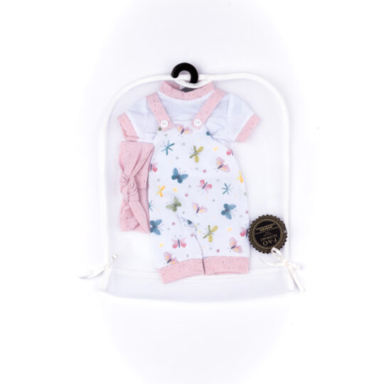 Salopette in cotone a fantasia con farfalle stampate, maglietta e fascia per My FAO Doll 40 cm - FAO Schwarz