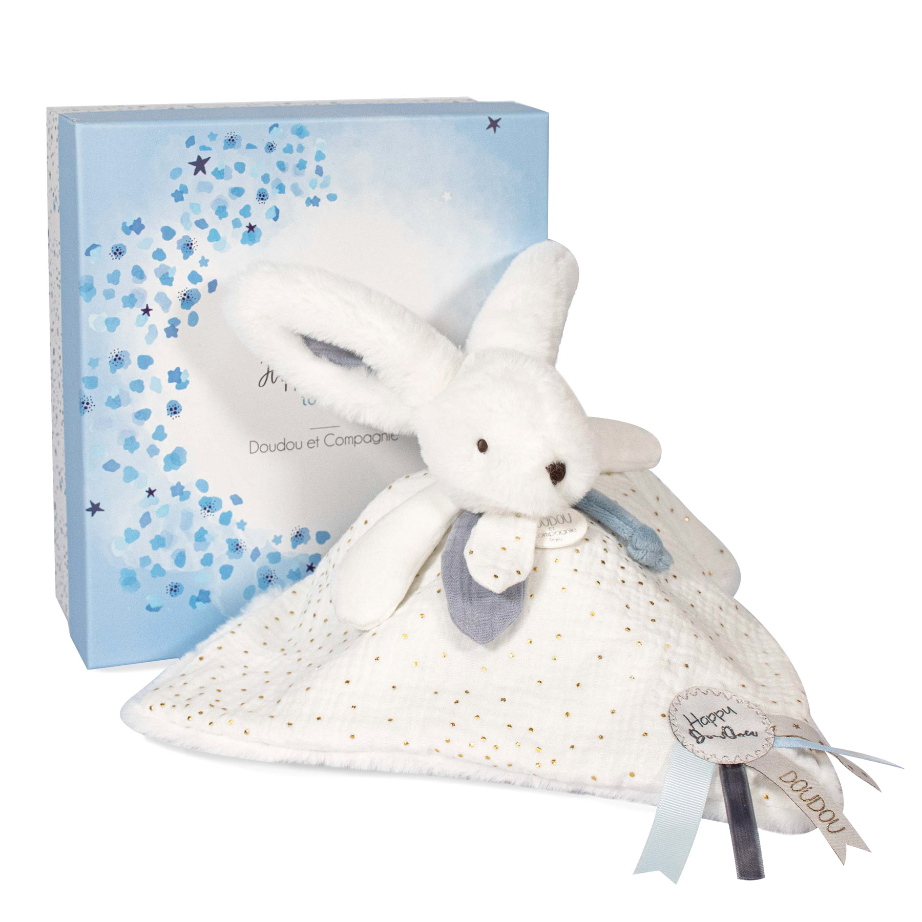 HAPPY GLOSSY - Doudou pompon bianco - Doudou et Compagnie