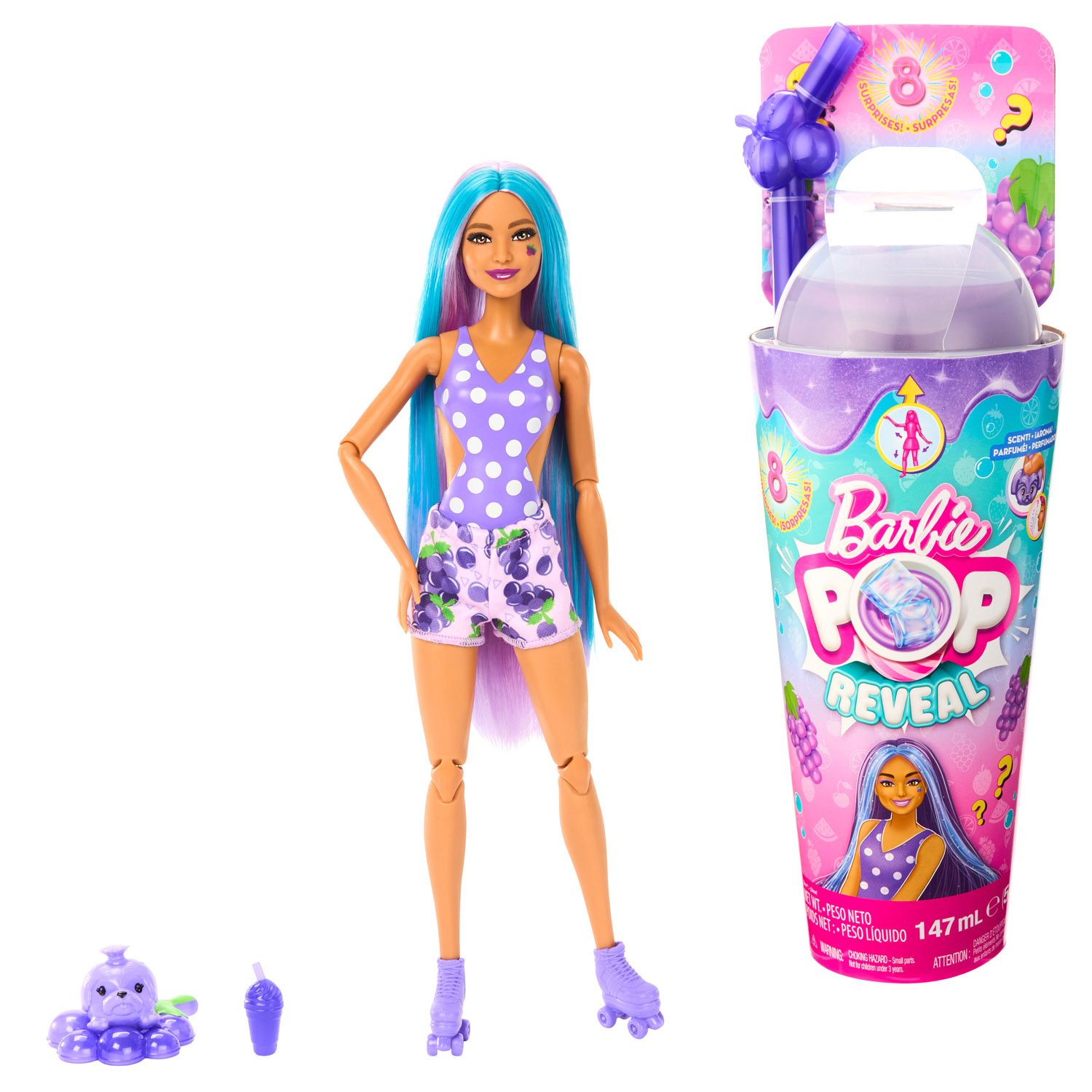 Barbie - Pop Reveal Serie Frutta, Bambola A Tema Spuma d'Uva - Barbie