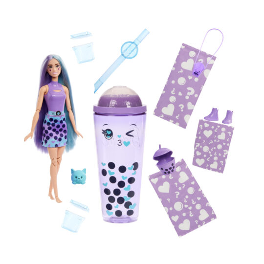 Barbie  Pop reveal serie bubble tea, taro milk profumata con cucciolo e 8 accessori, effetto cambia colore - Barbie