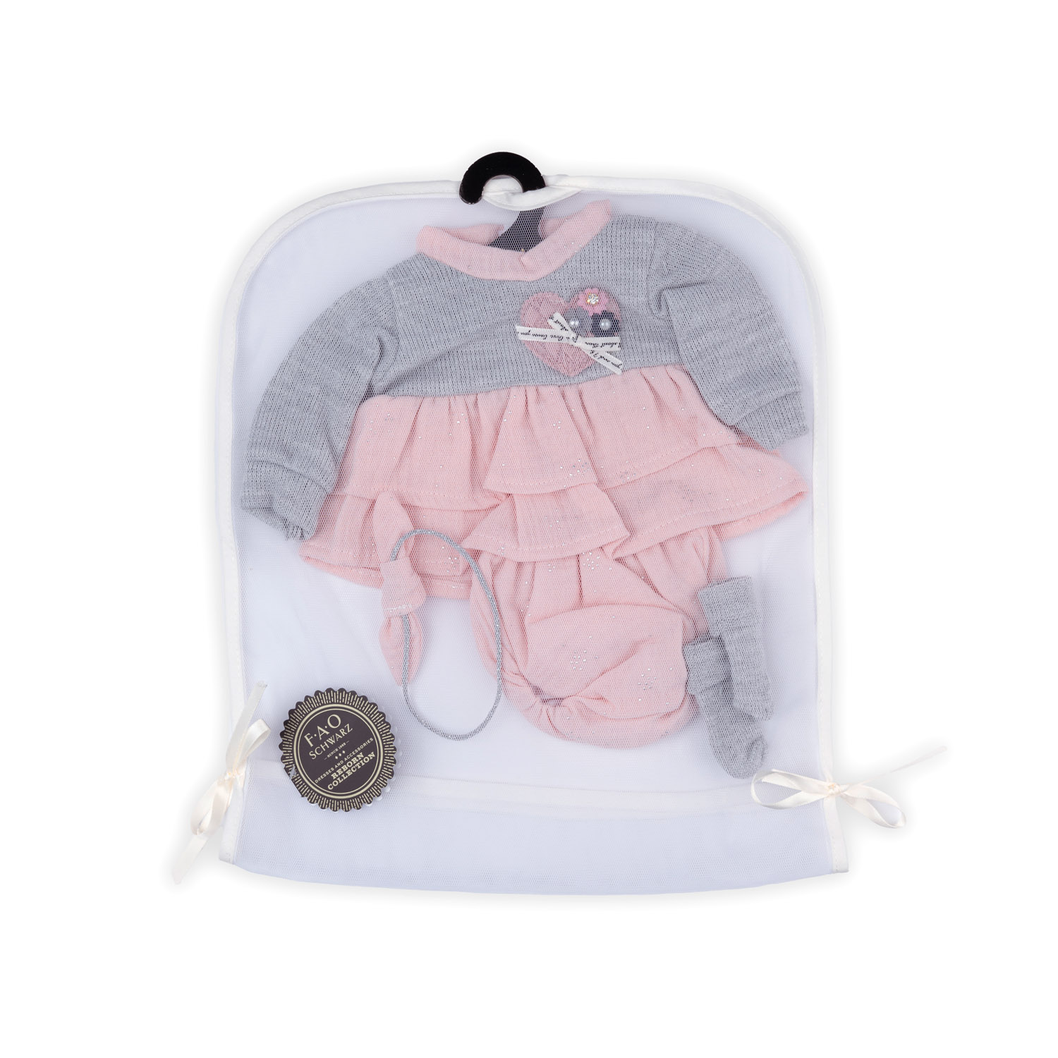 Abito grigio e rosa con dettagli eleganti per My FAO Doll 40cm - FAO Schwarz