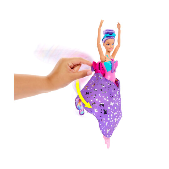 Barbie ali scintillanti dai capelli viola, trasformazione 2 in 1 da ballerina a farfalla con ali apribili - Barbie