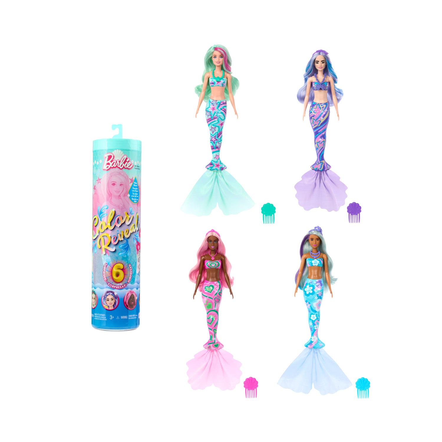 Barbie Color Reveal serie sirena, con corpetto cambia colore, 6 accessori a sorpresa - Barbie