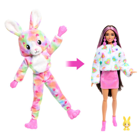 Barbie Cutie Reveal serie Color Dream con costume da animale di peluche tye-die e 10 accessori, effetto cambia colore - Barbie