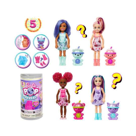 Barbie Chelsea Pop Reveal serie Bubble Tea profumata con cucciolo interattivo, effetto cambia colore - Barbie