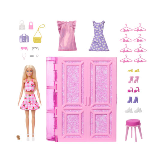 Barbie Armadio dei Sogni – Bambola con 25 Vestiti e Accessori, Set Moda con 3 Look Completi - Barbie