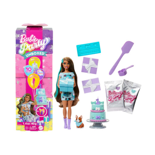 Barbie Party Unboxed Party Stars – Bambola con Look Stellato e 10 Sorprese da Scoprire - Barbie
