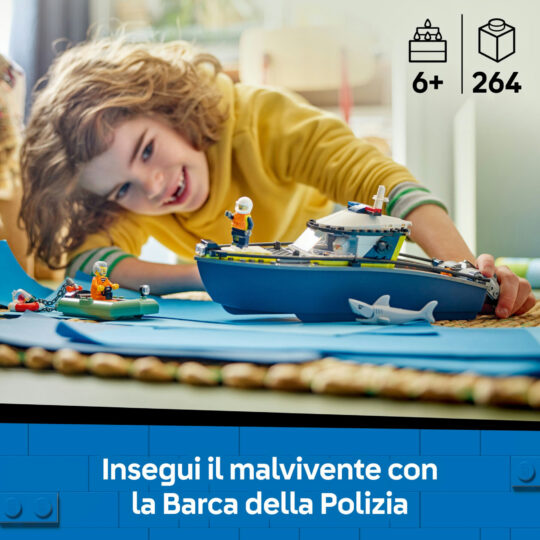 LEGO City 60456 Inseguimento motoscafo polizia: 2 barche, squalo - LEGO