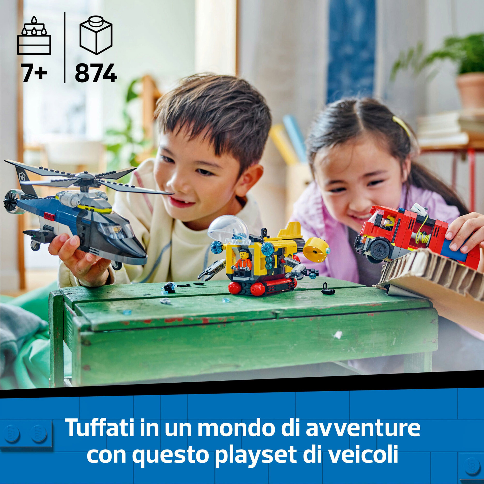 LEGO City 60462 3 in 1 Elicottero, Autopompa e Sottomarino - LEGO